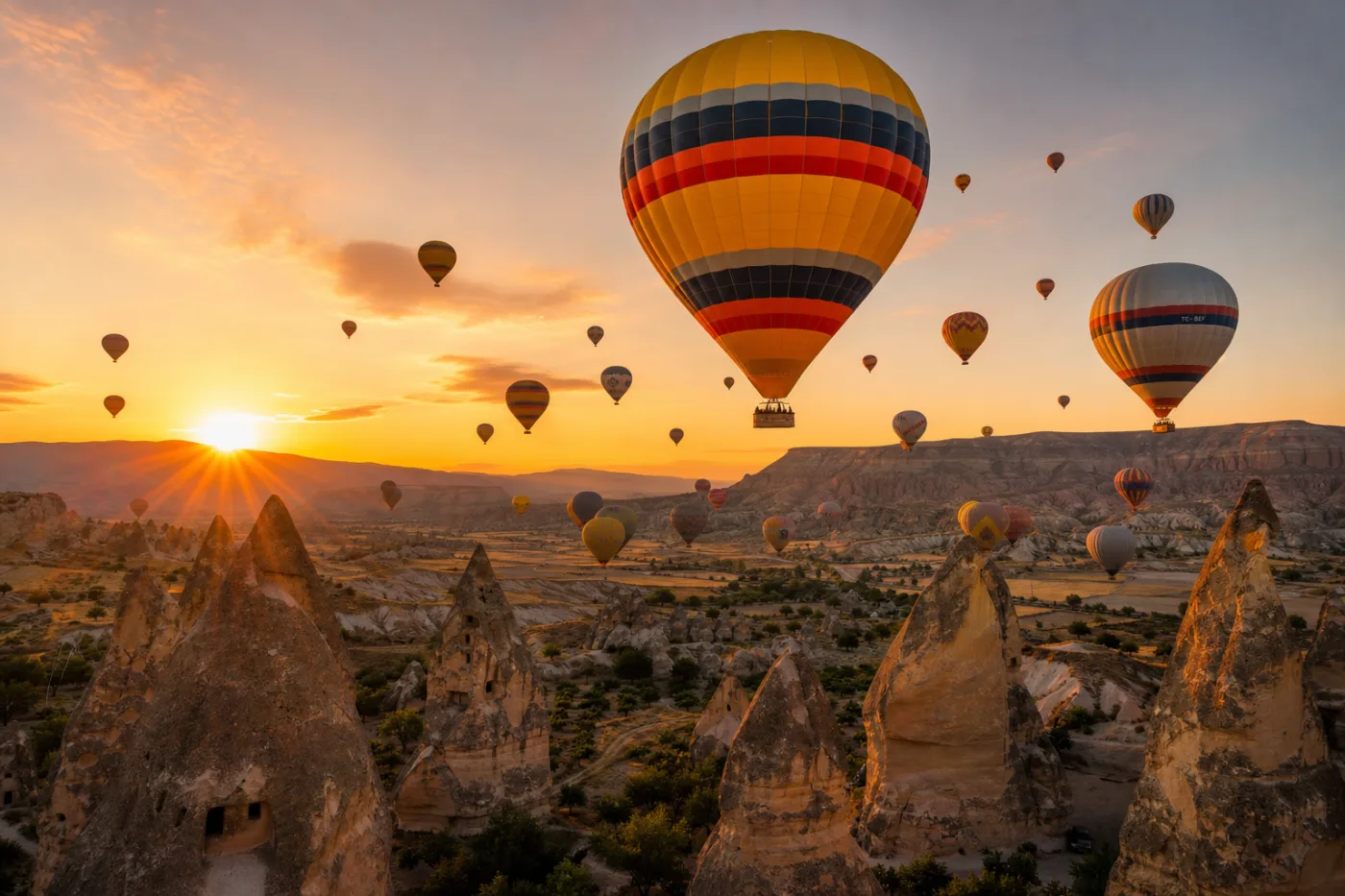 Mongolfiere su Cappadocia all'alba